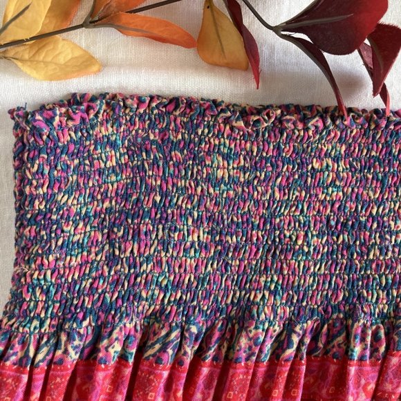 Boho Red Blue Multi-Colored Gypsy Hippie Stretchy Waist Mini Skirt Size L - Picture 6 of 8